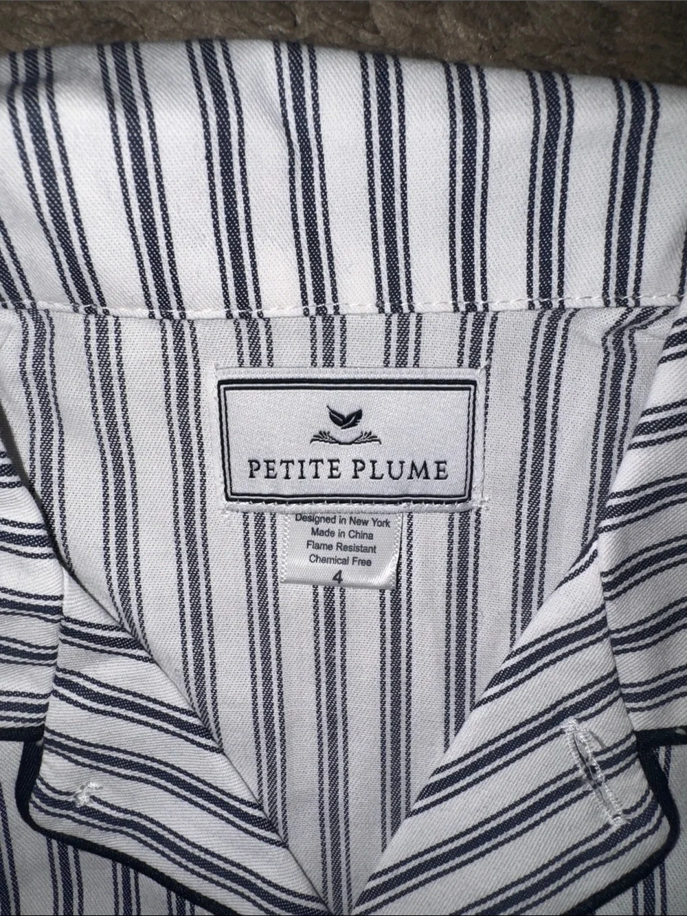 Kid's Twill Pajama Set in Navy French Ticking